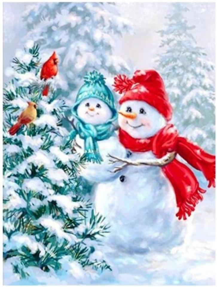 Diamond painting Kerst 13 Sneeuwpop met kleintje en vogels, Hobby en Vrije tijd, Knutselen, Nieuw, Knutselwerk, Ophalen