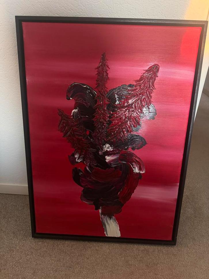 Abstract Schilderij in Rood en Zwart, Antiek en Kunst, Kunst | Schilderijen | Klassiek, Ophalen