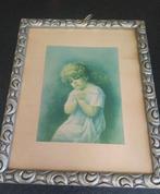 Vintage prent in lijst/biddend meisje, Antiek en Kunst, Ophalen of Verzenden