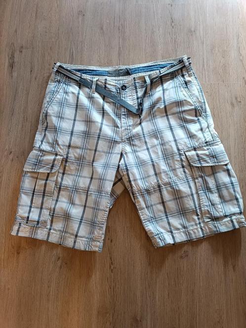 L.O.G.G. Korte Cargo Broek Geruit Blauw-Wit W36, Kleding | Heren, Broeken en Pantalons, Zo goed als nieuw, Maat 56/58 (XL), Blauw