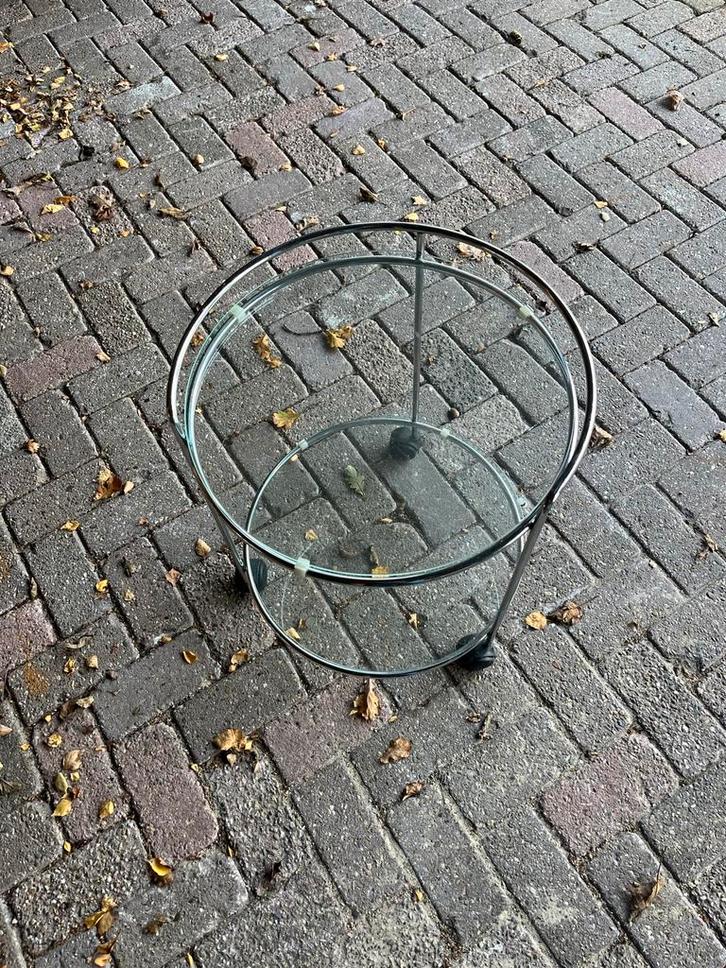 Vintage Glazen Bijzettafel Gispen Stijl, Huis en Inrichting, Tafels | Bijzettafels, Gebruikt, Rond, 60 cm of meer, 55 tot 75 cm