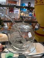 Antieke Kristallen bowl pot met Lepel onderbord, Ophalen of Verzenden