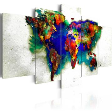 192 Wereldkaart Colors 5 Luik Canvas Schilderij 200x100cm beschikbaar voor biedingen