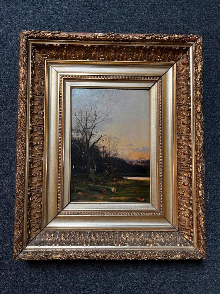 “Houtzagers”. Olieverf schilderij Julius van de Sande Bakhuy, Antiek en Kunst, Kunst | Schilderijen | Klassiek, Ophalen of Verzenden