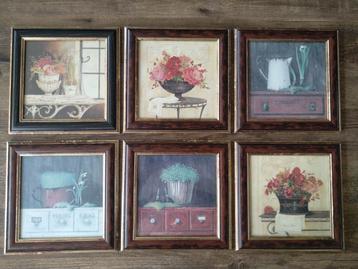 Set van 6 Bloemenprints in Lijst beschikbaar voor biedingen