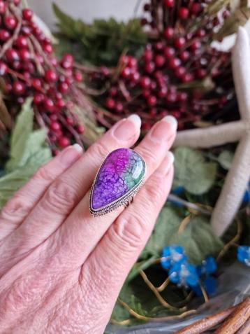 Grote 925 zilveren rainbow solar quartz ring maat 18,5 beschikbaar voor biedingen