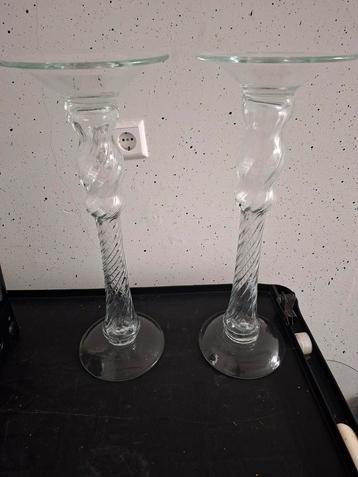 Glazen Pilaren / Kandelaars - 54x21cm beschikbaar voor biedingen