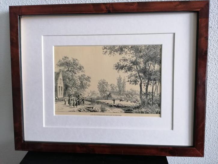 Craandijk Litho Friesl. Drachten Noorder Dwarsvaart 1880 (28, Antiek en Kunst, Kunst | Litho's en Zeefdrukken, Ophalen of Verzenden