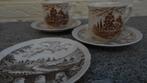bruin 2 kop en 3 schotel Bridge Scene Crown Ducal England, Antiek en Kunst, Ophalen of Verzenden