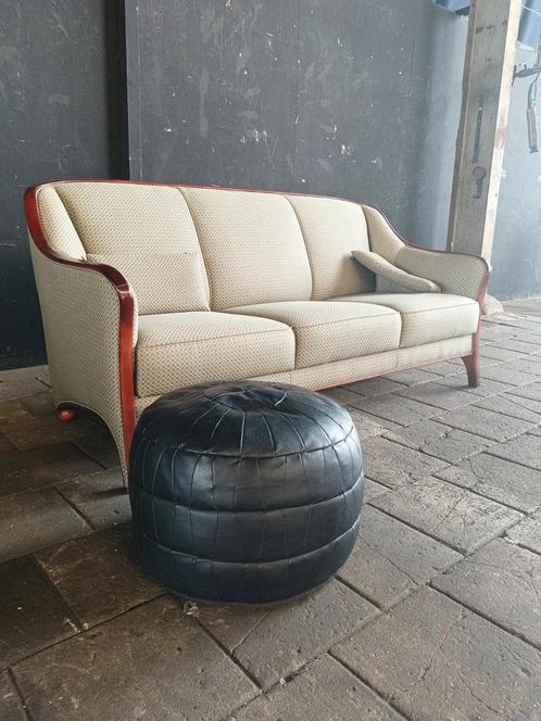 Zwarte Leren Vintage Poef, Huis en Inrichting, Banken | Voetenbanken en Poefen, Gebruikt, Minder dan 50 cm, Minder dan 50 cm, Rond