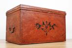 Antieke Engelse strongbox kluis faux bois kist koffer metaal, Huis en Inrichting, Minder dan 50 cm, Minder dan 50 cm, Gebruikt