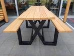 Picknicktafel bartafel staal douglas/lariks hout. X frame, Ophalen of Verzenden, Nieuw, Rechthoekig, Hout