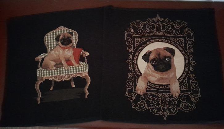 ~ Mops Honden Kussens Gobelin Kussenhoes, Huis en Inrichting, Woonaccessoires | Kussens, Zo goed als nieuw, Zwart, Vierkant, Ophalen of Verzenden