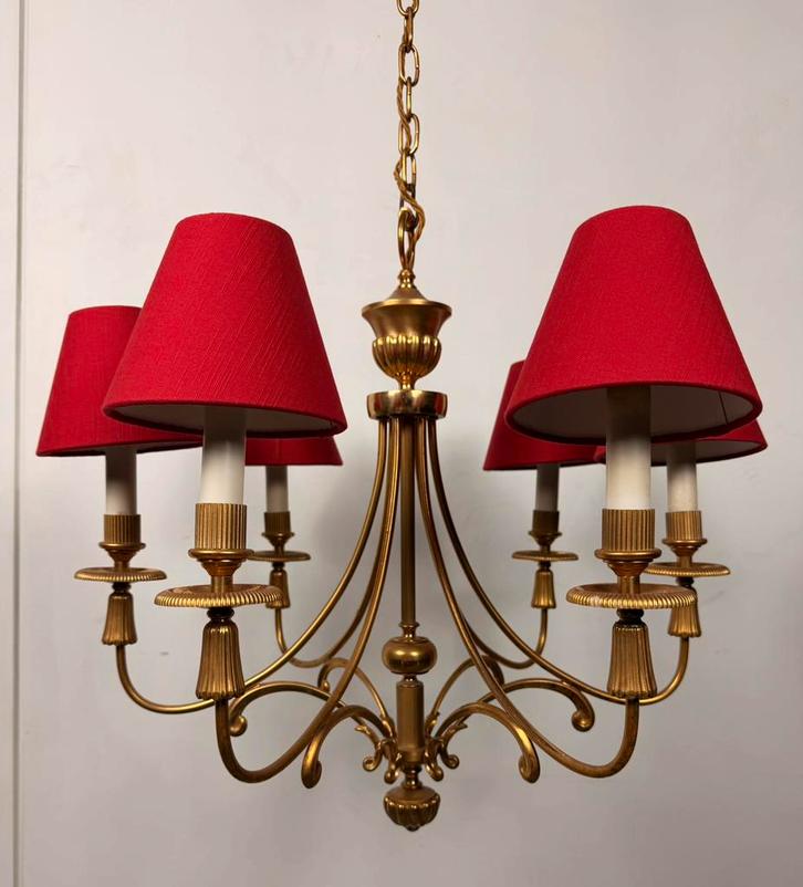 Originele  Sciolari – verguld messing 6-arms kroonluchter, Huis en Inrichting, Lampen | Kroonluchters, Gebruikt, Metaal, Ophalen of Verzenden