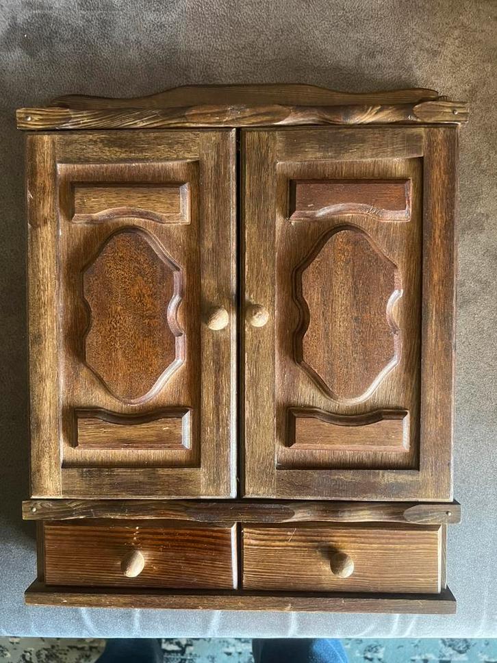 Vintage Houten Wandkastje., Huis en Inrichting, Kasten | Wandmeubels, Gebruikt, Minder dan 100 cm, Minder dan 150 cm, 25 tot 50 cm