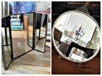 Brocante uitklapbaar staand spiegeltje driedelig en rond, Antiek en Kunst, Ophalen of Verzenden