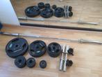 Barbell dumbells halterstang en gewichten halterschijven, Ophalen, Zo goed als nieuw, Benen, Halterset