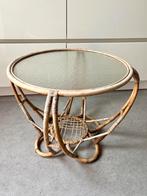 Vintage rotan salontafel met glasblad, 45 tot 60 cm, Gebruikt, Ophalen of Verzenden, Hout