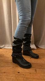 Zwarte Italiaanse leren laarzen, Kleding | Dames, Schoenen, Hoge laarzen, Zwart, Ophalen of Verzenden, Zo goed als nieuw