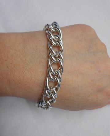 Zilveren prachtige massieve dubbele schakel armband nr.436 beschikbaar voor biedingen