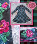 Tante Betsy jurk Tartan petrol, M valt als L, zgan, Maat 38/40 (M), Tante Betsy, Zo goed als nieuw, Knielengte