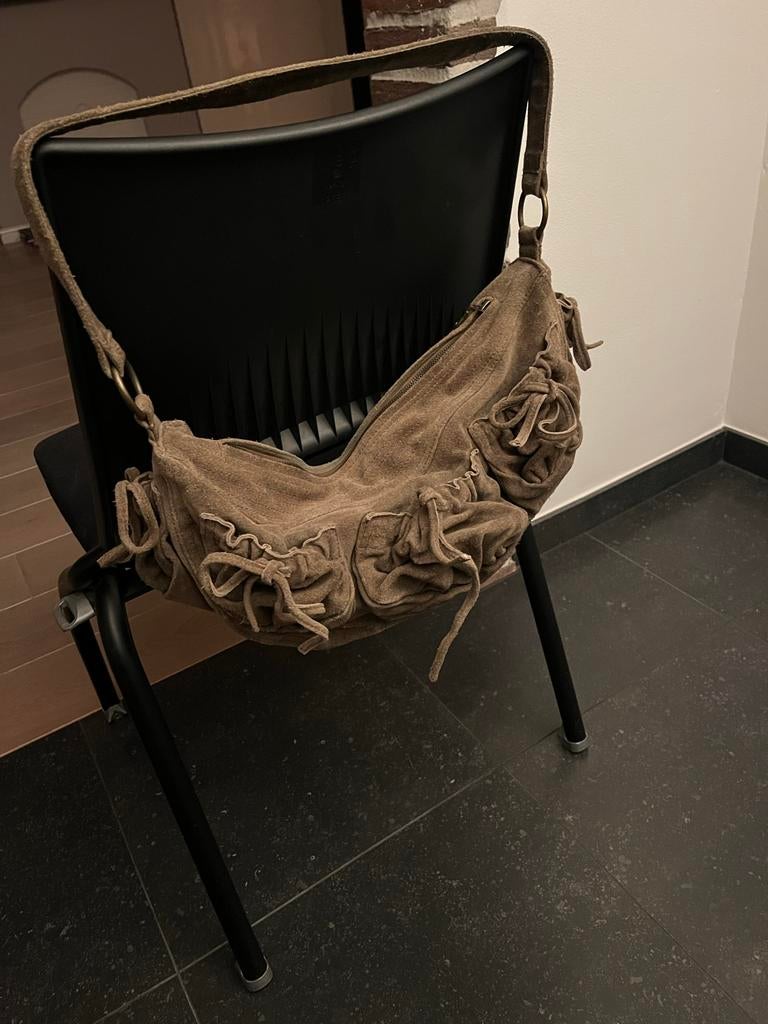 Donkergroene suède buideltas, Sieraden, Tassen en Uiterlijk, Tassen | Damestassen, Ophalen, Zo goed als nieuw