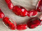 Mooie grote rode glazen kralen ketting, Ophalen of Verzenden, Zo goed als nieuw, Rood, Overige materialen