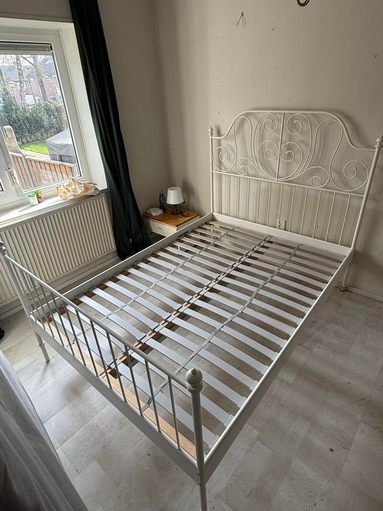 Ikea metalen bedframe - Wit, tweepersoons, Ophalen, Gebruikt, Wit, Tweepersoons