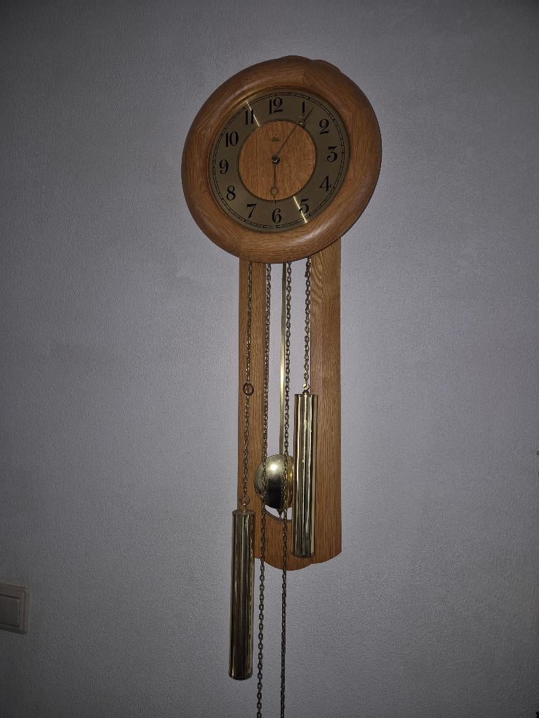 Hangklok licht eiken, Ophalen, Gebruikt, Analoog, Wandklok