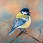 Schilderij koolmeesje 30x30 acrylverf, Ophalen of Verzenden