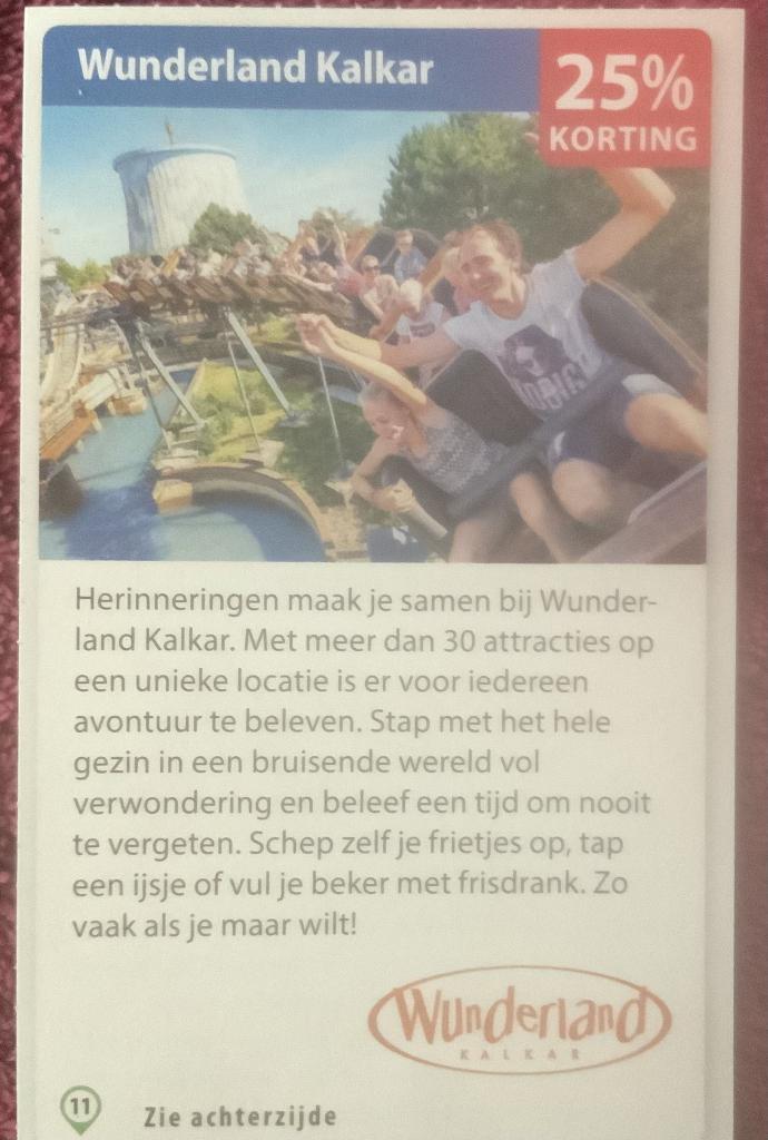 Wunderland Kalkar Attractiepark in Duitsland Voordeelbon, Drie personen of meer, Kortingskaart