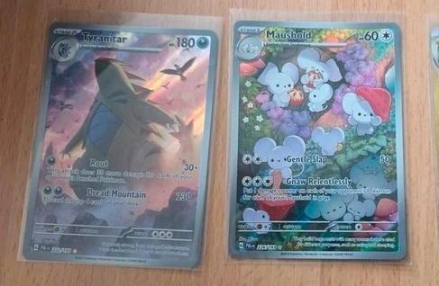 Pokémon Kaarten Maushold, Tyranitar, Hobby en Vrije tijd, Verzamelkaartspellen | Pokémon, Zo goed als nieuw, Meerdere kaarten