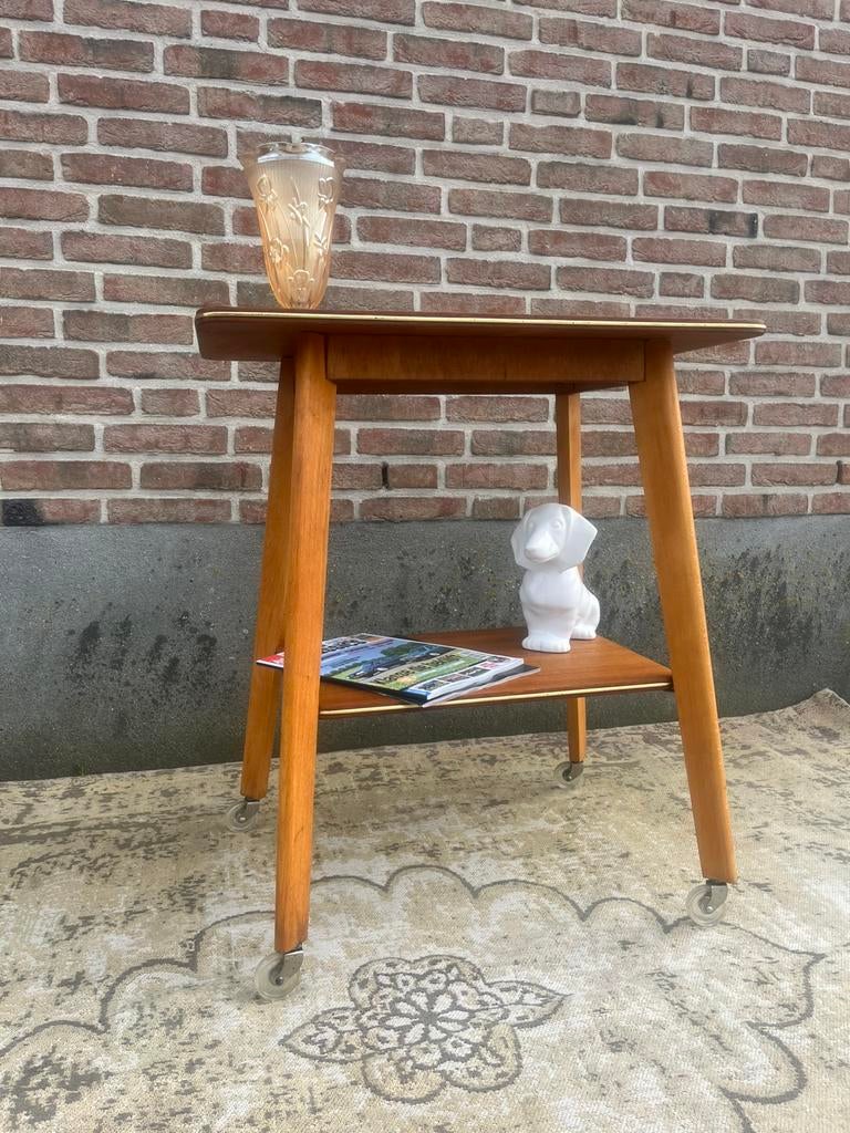 Vintage deense teak, bijzettafel trolley, side table, Ophalen, 50 tot 100 cm, Zo goed als nieuw, 25 tot 50 cm
