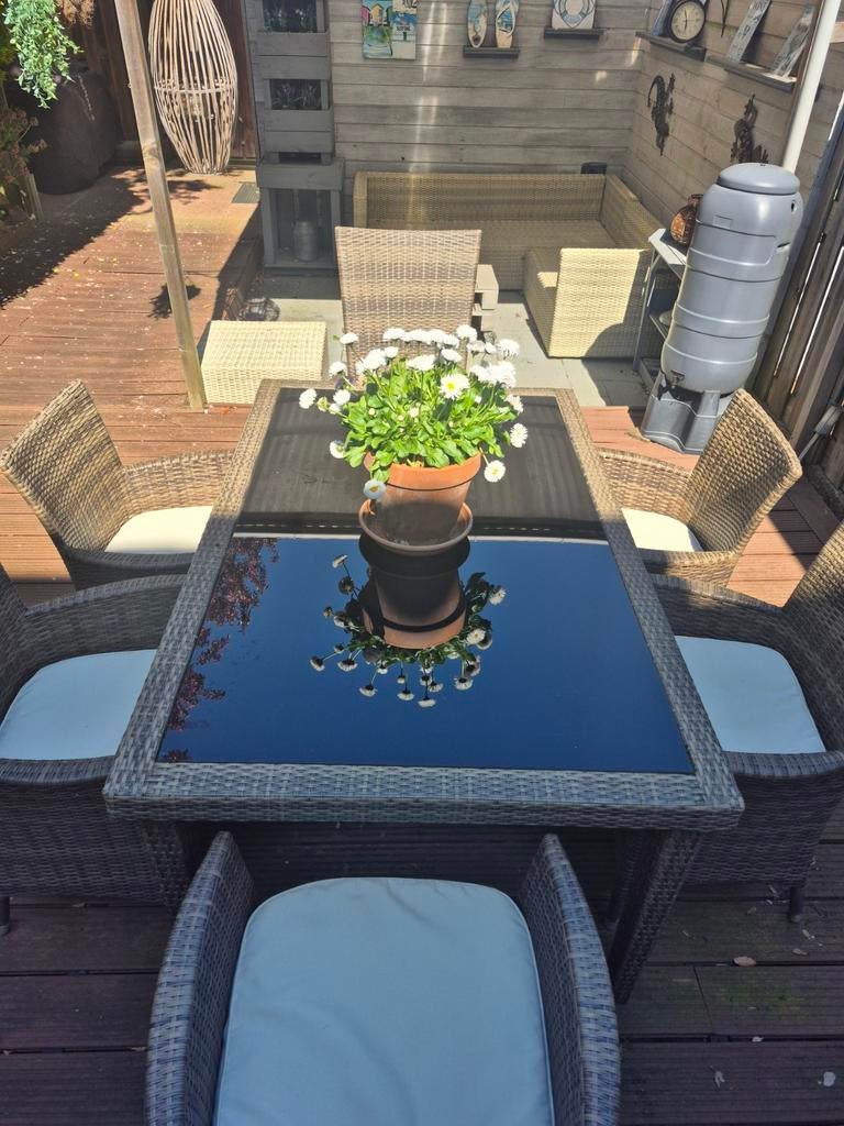 Garden Impressions tuinset/eethoek met glazen blad, Tuin en Terras, Tuintafels, Ophalen, Zo goed als nieuw, Rechthoekig, Wicker