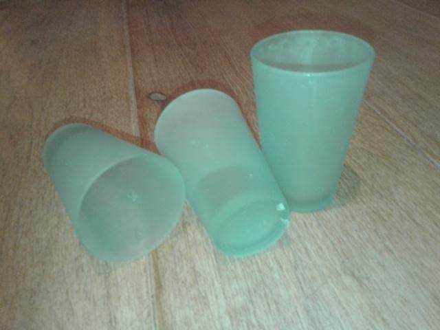 Drie waxinelichten groenig, Overige materialen, Ophalen of Verzenden, Zo goed als nieuw, Groen