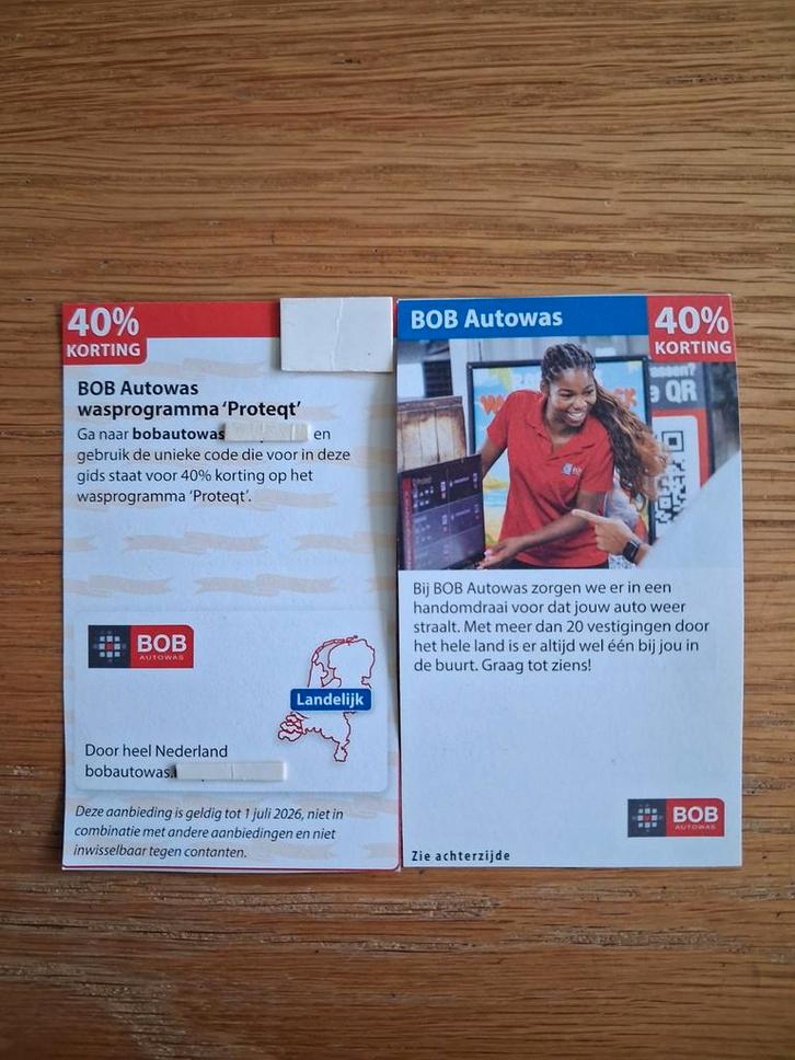BOB AUTOWAS 40% KORTING OP WASPROGRAMMA PROTEGT!, Tickets en Kaartjes, Kortingen en Cadeaubonnen, Drie personen of meer, Kortingsbon