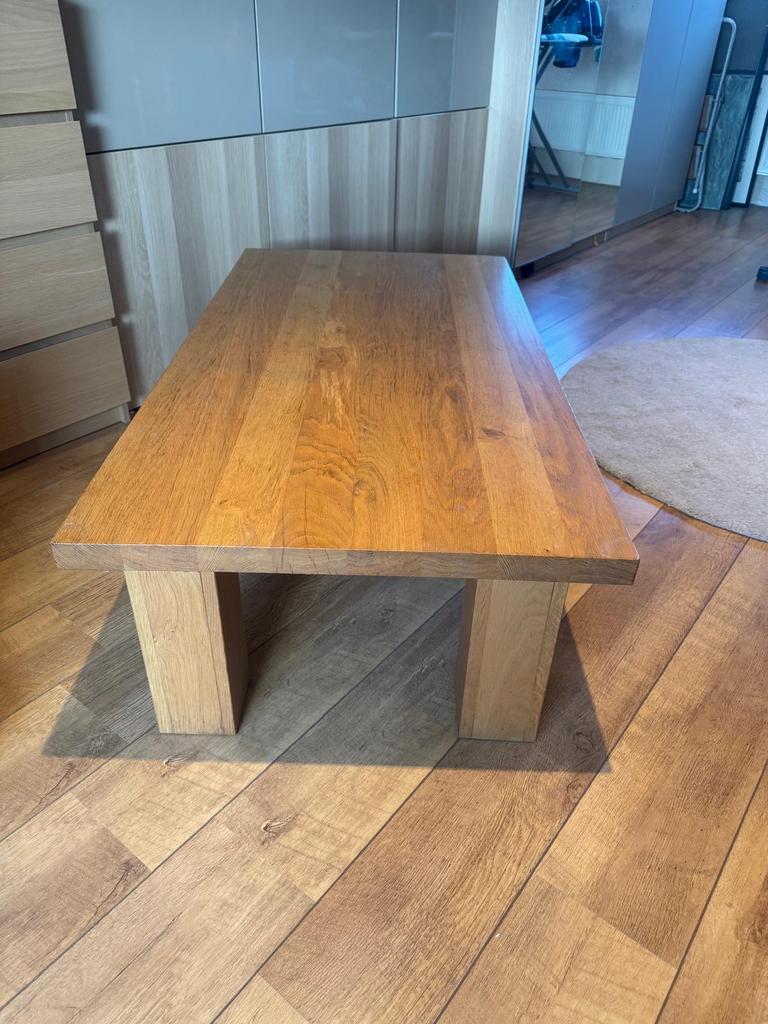 Massief houten salontafel, Ophalen, Gebruikt, 100 tot 150 cm, 50 tot 100 cm