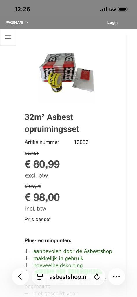 Asbest opruimset 32m² - Veilig en compleet, Ophalen, Nieuw