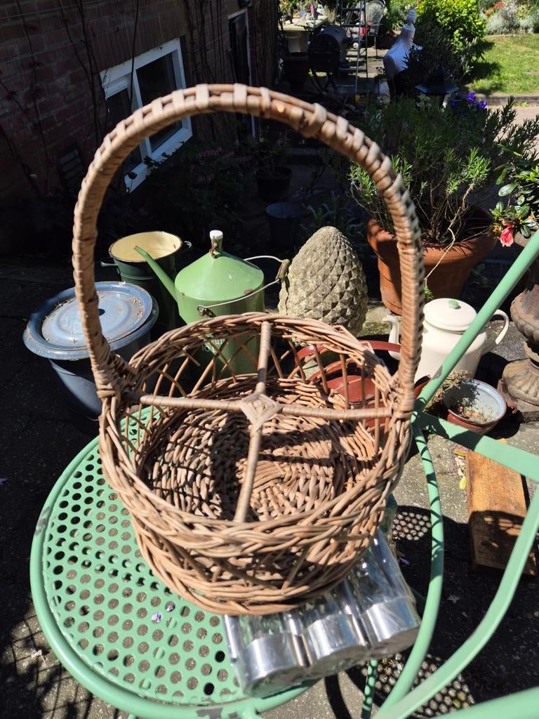 Rieten mand voor flessen - Vintage flessenhouder, Ophalen, Gebruikt, Mand, Rond
