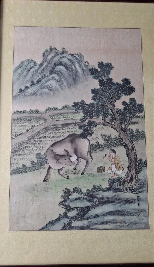 Japans aquarel.  Sign.  Ca 1920. 54/87 cm., Antiek en Kunst, Kunst | Tekeningen en Foto's, Ophalen