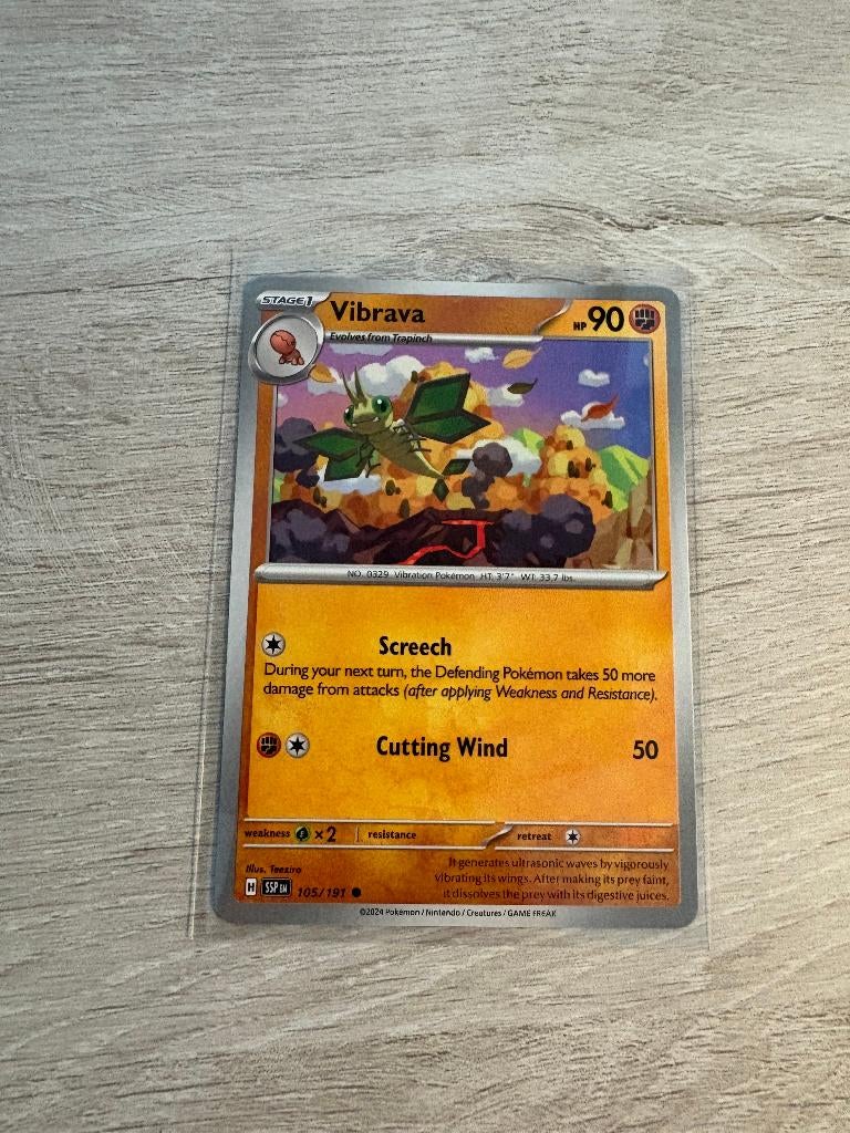 Vibrava 105/191 Surging Sparks - Pokémon Kaart, Ophalen of Verzenden, Nieuw, Losse kaart
