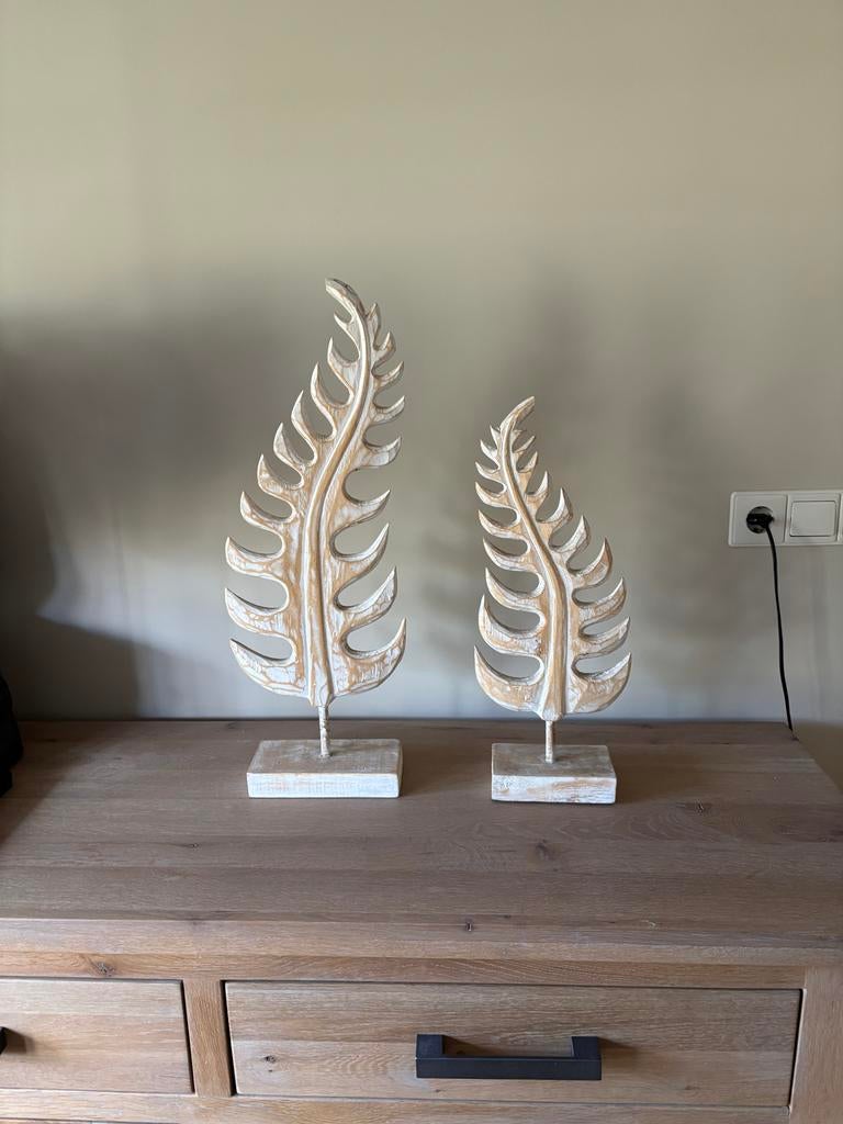Decoratie veren van hout op standaard, Huis en Inrichting, Woonaccessoires | Overige, Ophalen of Verzenden, Gebruikt, Wit, Hout