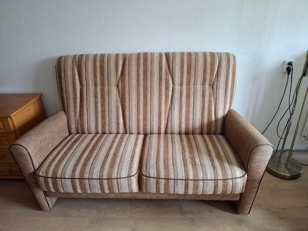 Comfortabele gestreepte 2-zitsbank en fauteuil, Huis en Inrichting, Banken | Bankstellen, Ophalen, Gebruikt, 150 tot 200 cm, Tweepersoons