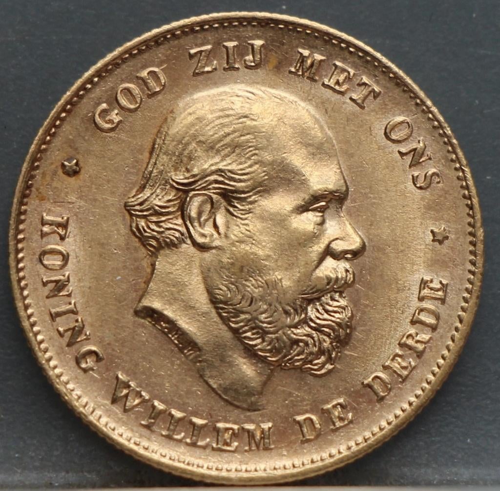 Mooi gouden tientje 1875 - 10 gulden 1875 Willem 3, Koning Willem III, Verzenden, Goud, Losse munt