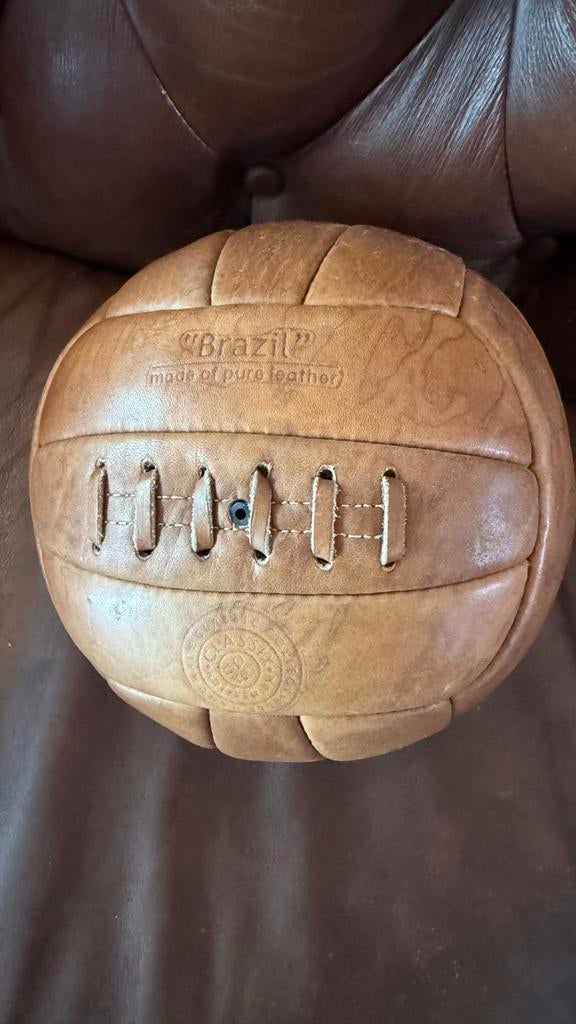 Vintage Retro Leren Voetbal Maat 5 - WK Mancave Decoratie, Ophalen of Verzenden, Nieuw, Bal