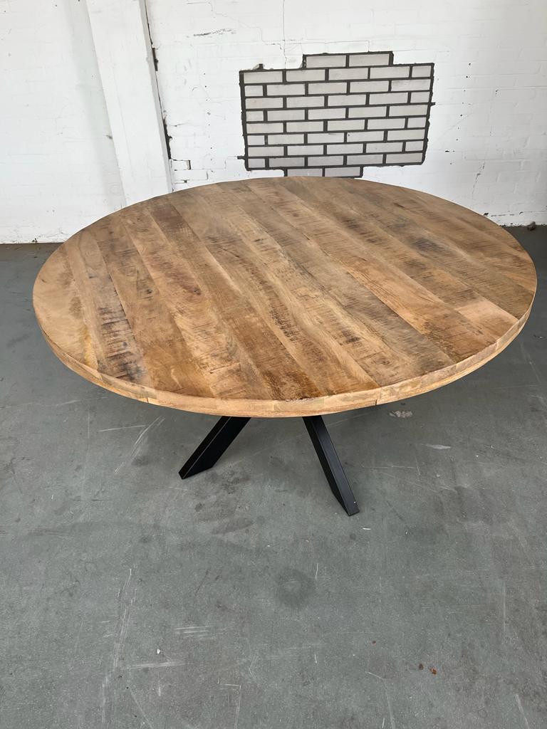 Eettafel rond mangohout 130 cm goedkoop, Huis en Inrichting, Tafels | Eettafels, Ophalen, Rond, Zo goed als nieuw, Vijf personen of meer
