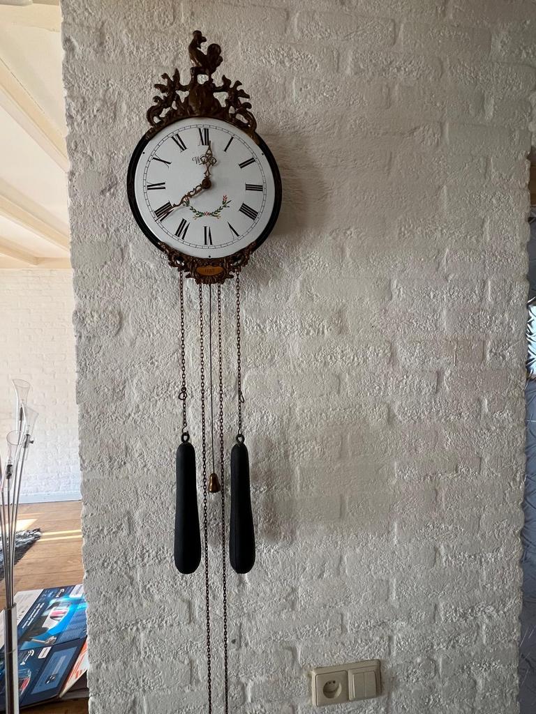 Wuba / Warmink Antieke Wandklok met Gewichten Jaren 30 Stijl, Antiek en Kunst, Antiek | Klokken, Ophalen