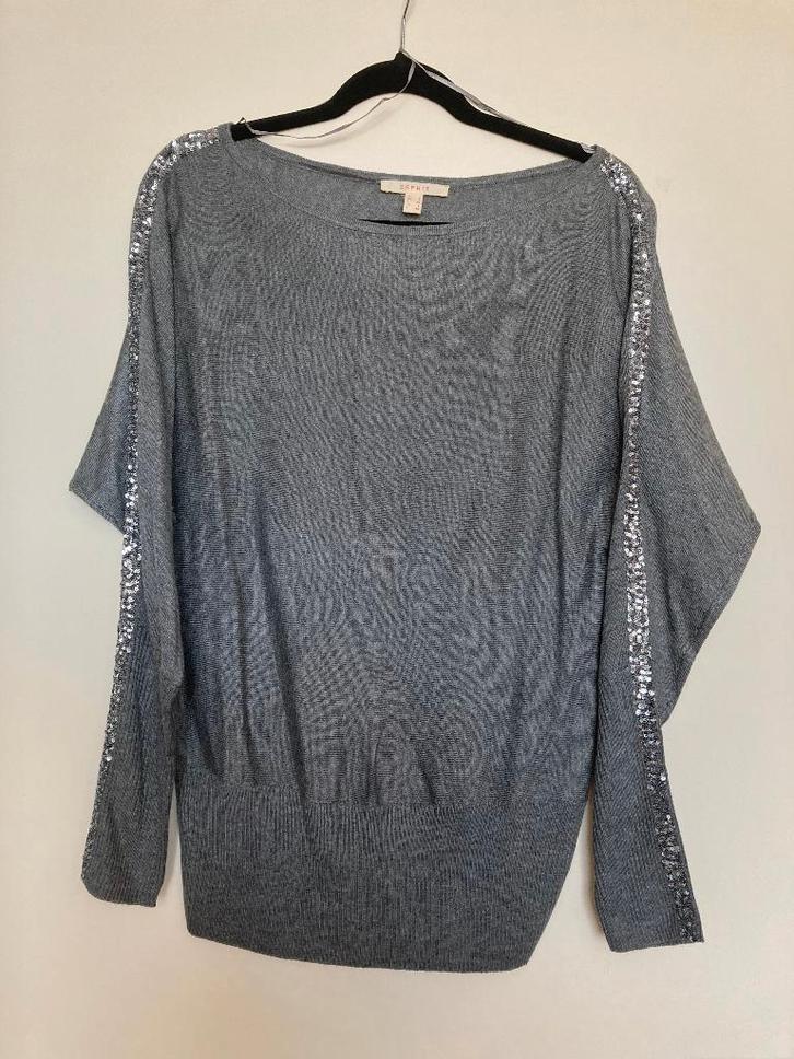 NIEUW Grijs trui met vleermuismouwen en pailletjes maat L, Kleding | Dames, Truien en Vesten, Nieuw, Maat 42/44 (L), Grijs, Ophalen of Verzenden