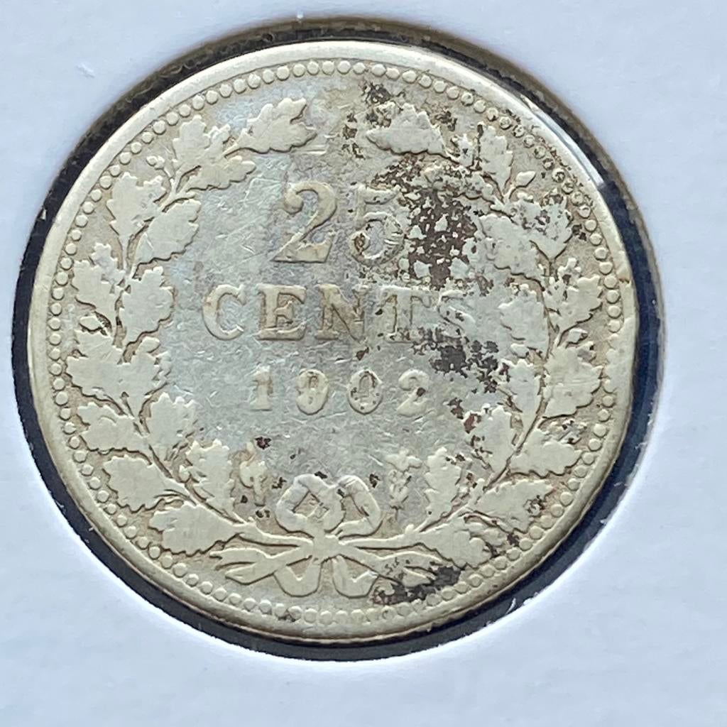 25 Cent Zilver uit 1902 van Wilhelmina, Postzegels en Munten, Munten | Nederland, Verzenden, Zilver, 25 cent, Koningin Wilhelmina