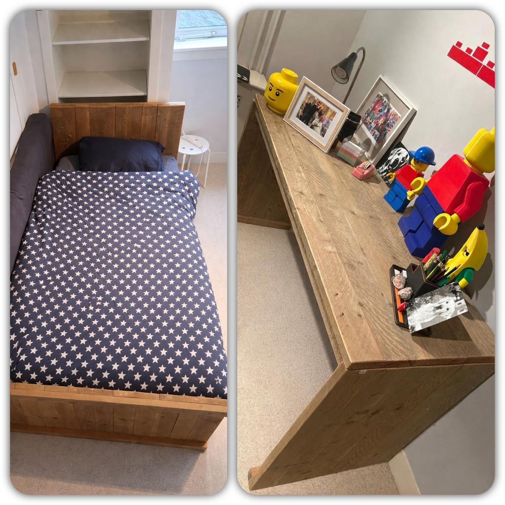 Steigerhouten bed en bureau van Saartje Prum, Ophalen, 85 tot 100 cm, Gebruikt, Lattenbodem